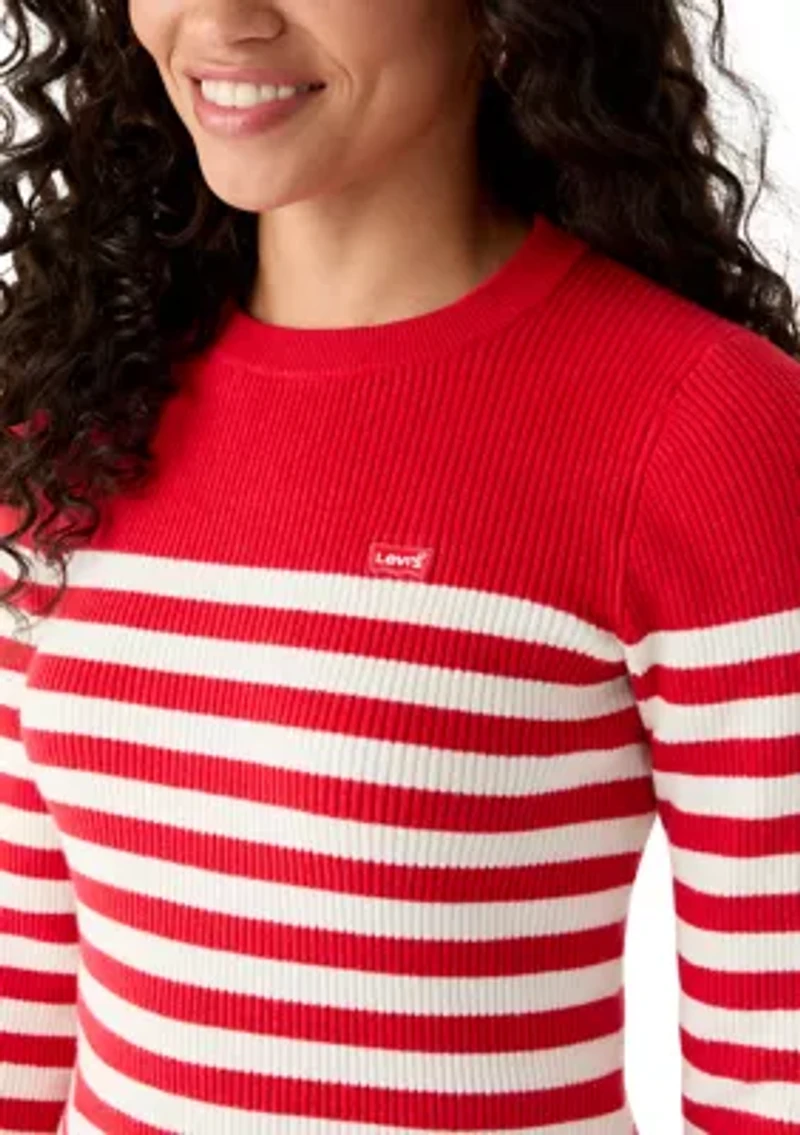 Ribbed Crew Neck Striped Sweater