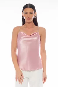 Cowl Neck Rhinestone Strap Tank