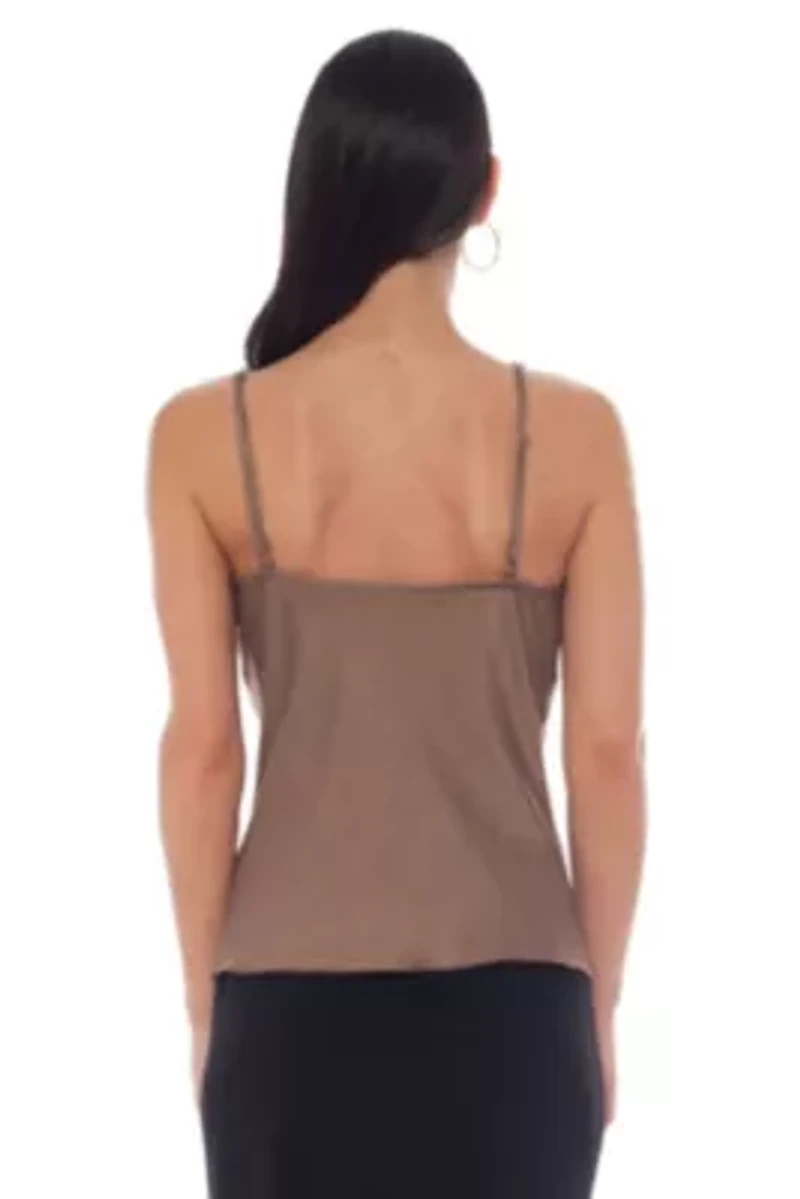 Crushed Satin Cowl Pearl Trim Tank