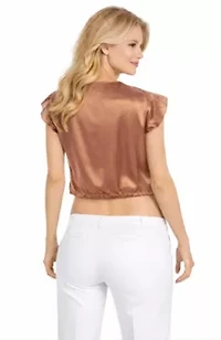 Satin Flutter Sleeve Wrap with Tie Top