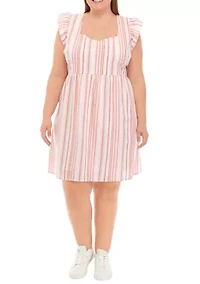 Plus Ruffle Sleeve Striped Dress