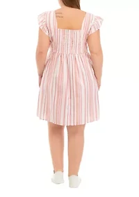 Plus Ruffle Sleeve Striped Dress