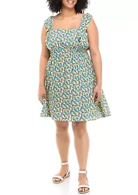 Plus Flutter Sleeve Smocked Waist Dress