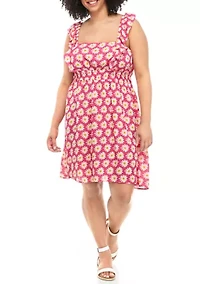 Plus Flutter Sleeve Smocked Waist Dress