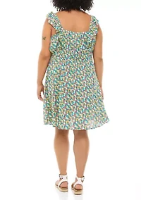 Plus Flutter Sleeve Smocked Waist Dress