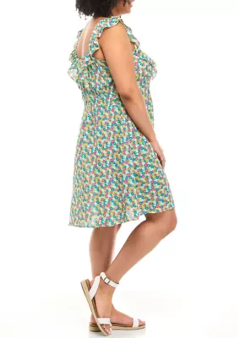 Plus Flutter Sleeve Smocked Waist Dress