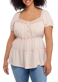 Plus Tiered Button Front Top