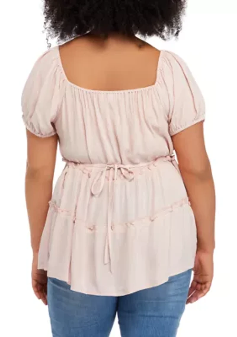 Plus Tiered Button Front Top