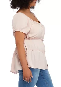 Plus Tiered Button Front Top