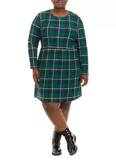 Plus Long Sleeve Cut Out Skater Dress
