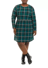 Plus Long Sleeve Cut Out Skater Dress