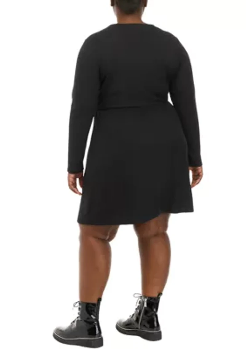 Plus Long Sleeve Cut Out Skater Dress