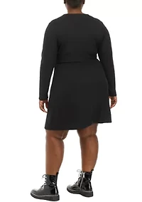 Plus Long Sleeve Cut Out Skater Dress