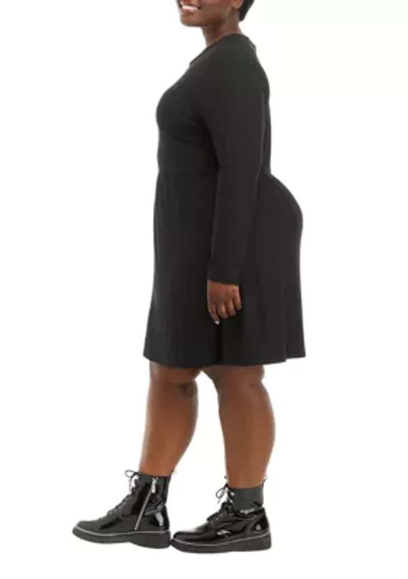 Plus Long Sleeve Cut Out Skater Dress