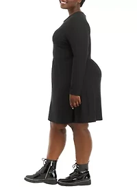 Plus Long Sleeve Cut Out Skater Dress
