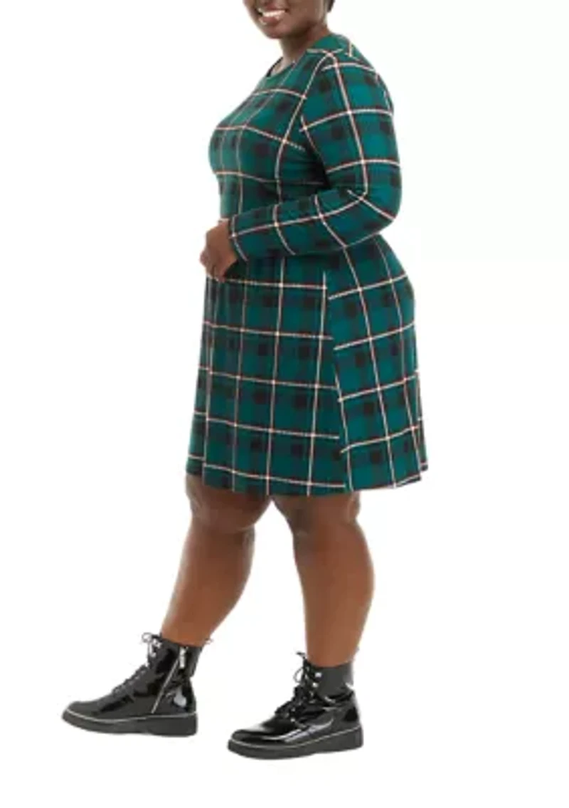 Plus Long Sleeve Cut Out Skater Dress