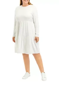 Plus Long Sleeve Hacci Babydoll Dress