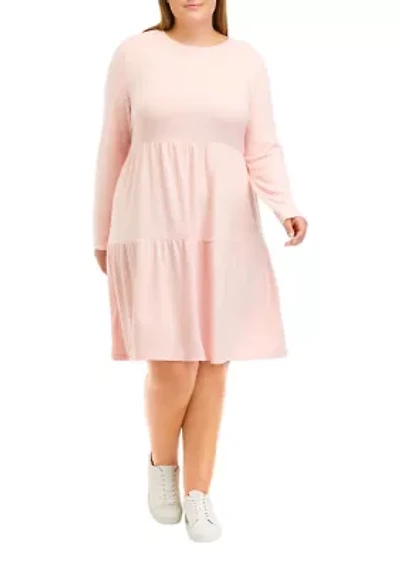 Plus Long Sleeve Hacci Babydoll Dress