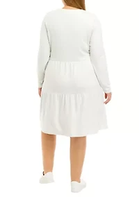 Plus Long Sleeve Hacci Babydoll Dress