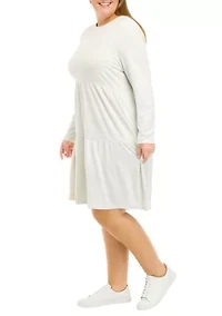 Plus Long Sleeve Hacci Babydoll Dress