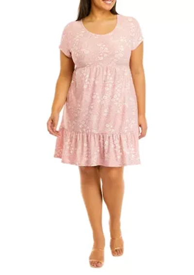 Plus Short Sleeve Crew Neck Babydoll Dress