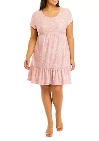 Plus Short Sleeve Crew Neck Babydoll Dress