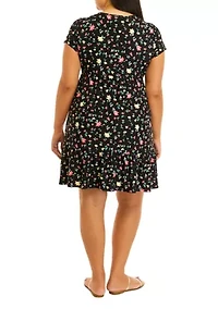 Plus Short Sleeve Crew Neck Babydoll Dress