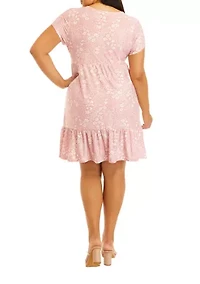 Plus Short Sleeve Crew Neck Babydoll Dress
