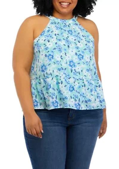 Plus Halter Neck Floral Peplum Tank