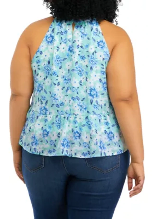 eliza j floral print halter dress navy Eliza J Women's Halter Neck Twofer Maxi Dress - Blue