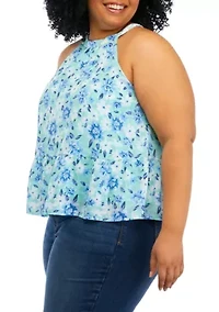 Plus Halter Neck Floral Peplum Tank