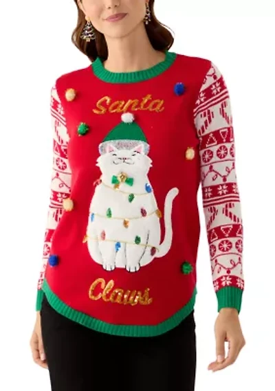 Women's Santa Claws Cat Sweater