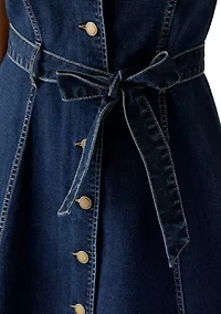 Women's Short Sleeve Button Front Denim Dress with Belt