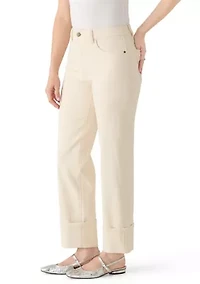 Women's Cuffed 5 Pocket Straight Leg Cropped Pants