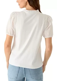 Women's Short Sleeve Slub Jersey Top with Voile