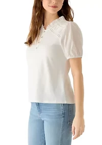 Women's Short Sleeve Slub Jersey Top with Voile