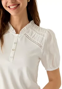 Women's Short Sleeve Slub Jersey Top with Voile