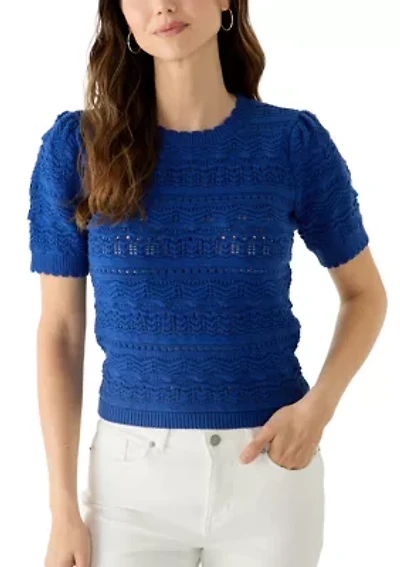 Women's Short Sleeve Scallop Trim Sweater