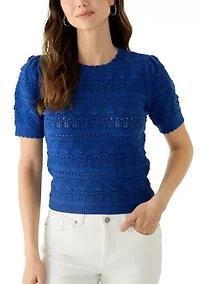 Women's Short Sleeve Scallop Trim Sweater
