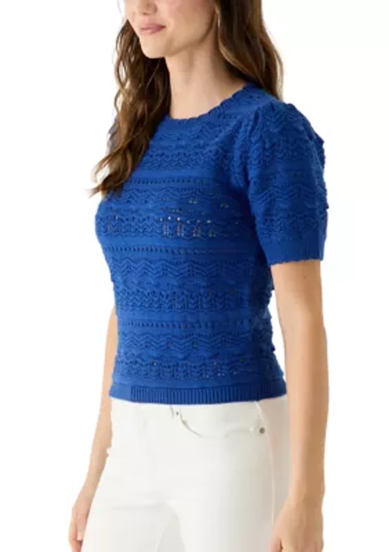 Women's Short Sleeve Scallop Trim Sweater