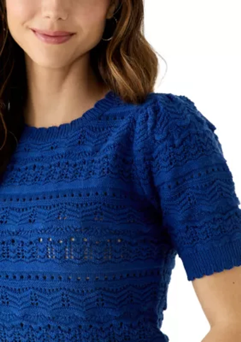 Women's Short Sleeve Scallop Trim Sweater