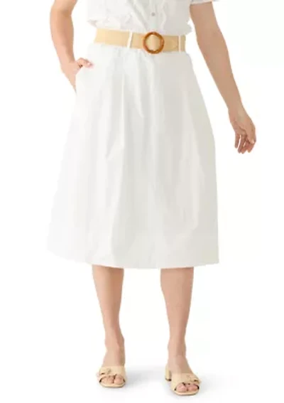 Women's Poplin Midi Skirt with Belt