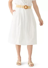 Women's Poplin Midi Skirt with Belt