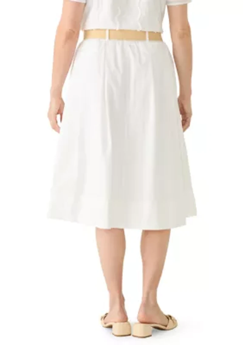 Women's Poplin Midi Skirt with Belt