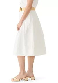 Women's Poplin Midi Skirt with Belt