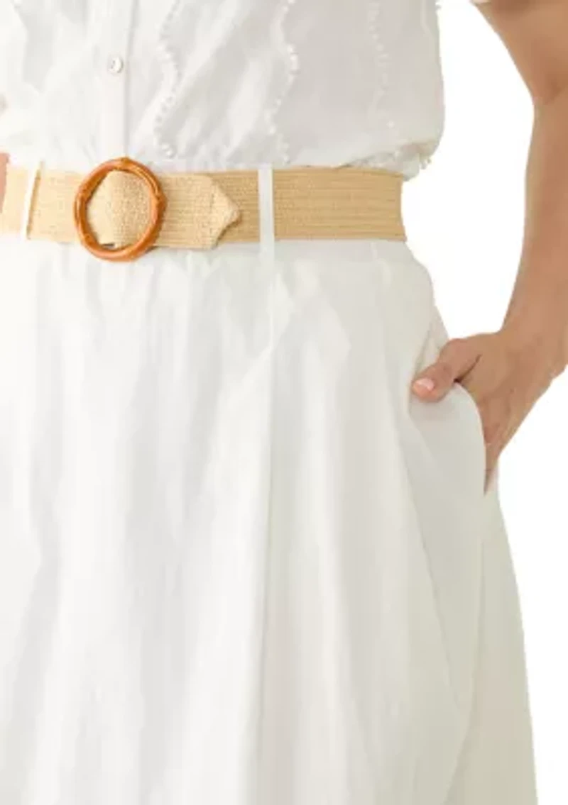 Women's Poplin Midi Skirt with Belt