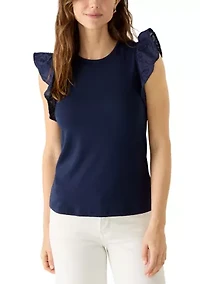Women's Embroidered Flutter Sleeve Top