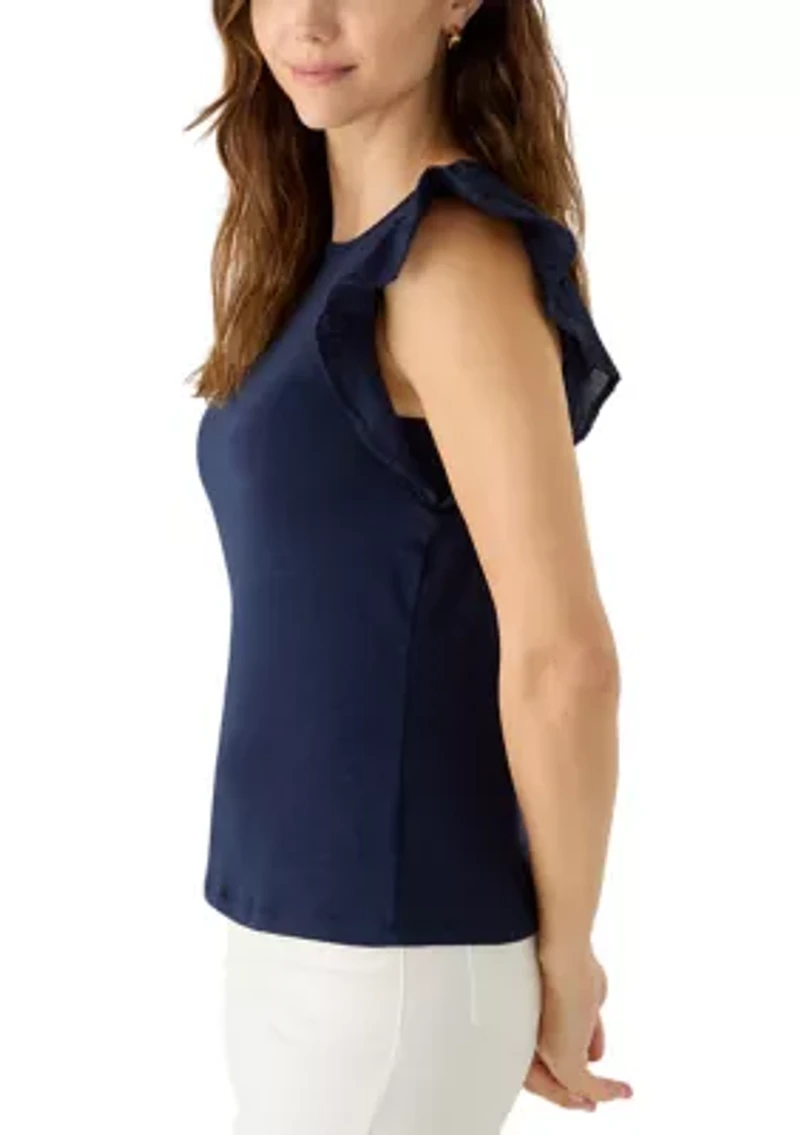Women's Embroidered Flutter Sleeve Top