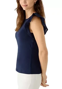 Women's Embroidered Flutter Sleeve Top