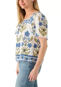 Women's Short Sleeve Square Neck Linen Blend Smocked Back Dress